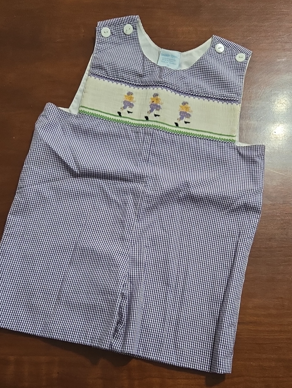 Smocked Purple Gingham Boys' Shortall Sz 3t Lsu